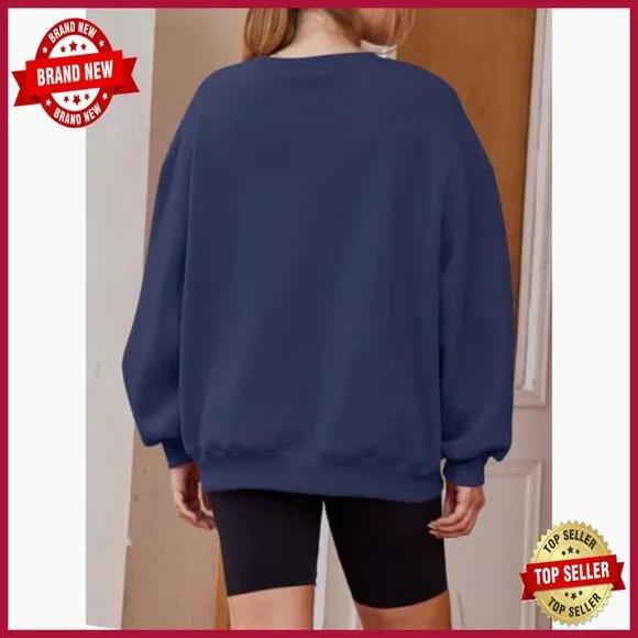 Oversized Fleece Crewneck Sweatshirt Long Sleeve Loose Fit Patriotic Graphic - Picture 2 of 7